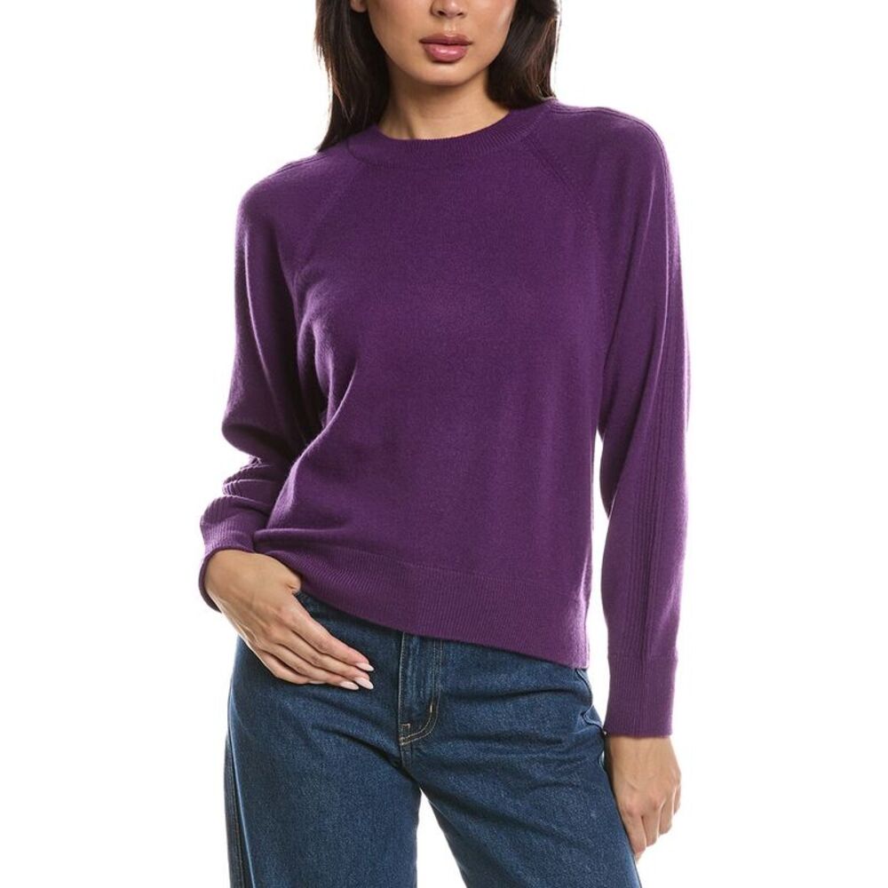 Forte Cashmere Womens Rib Trim 100% Cashmere Sweatshirt, Purple